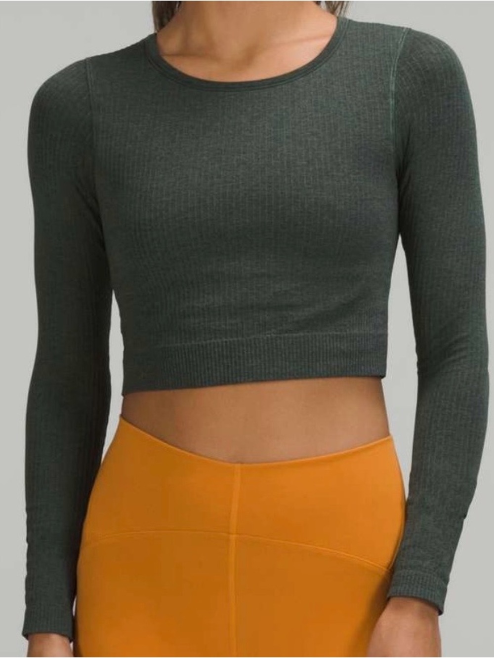 lululemon athletica women’s Ribbed Long-Sleeve Crop Top in Forest Green Size8